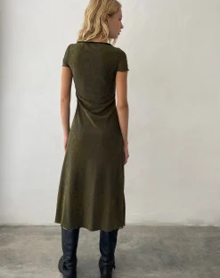 Motel Rocks Printed Dresses-Vilinia Midi Dress in Abstract Botanic Dark Olive darkoliveabstrbotanic