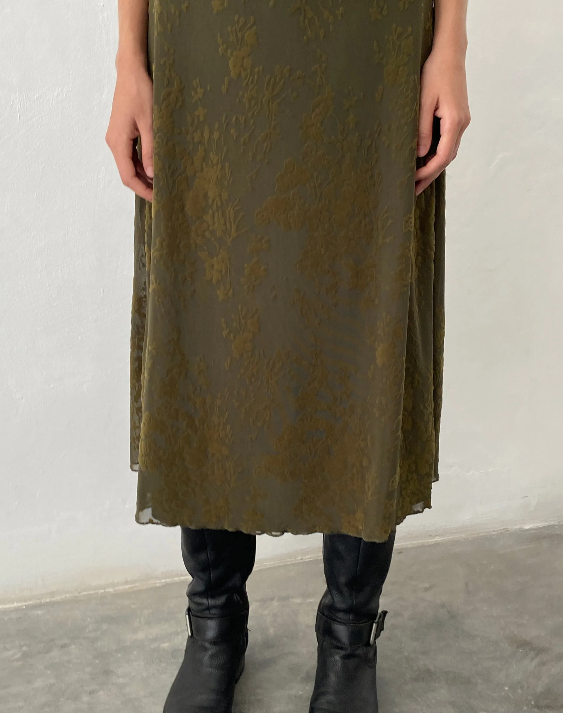 Motel Rocks Printed Dresses-Vilinia Midi Dress in Abstract Botanic Dark Olive darkoliveabstrbotanic
