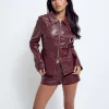 Motel Rocks Co-Ords | Pu Jackets-Vincent Fitted Jacket in PU Burgundy