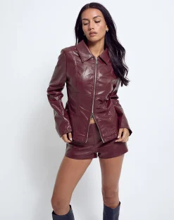 Motel Rocks Co-Ords | Pu Jackets-Vincent Fitted Jacket in PU Burgundy