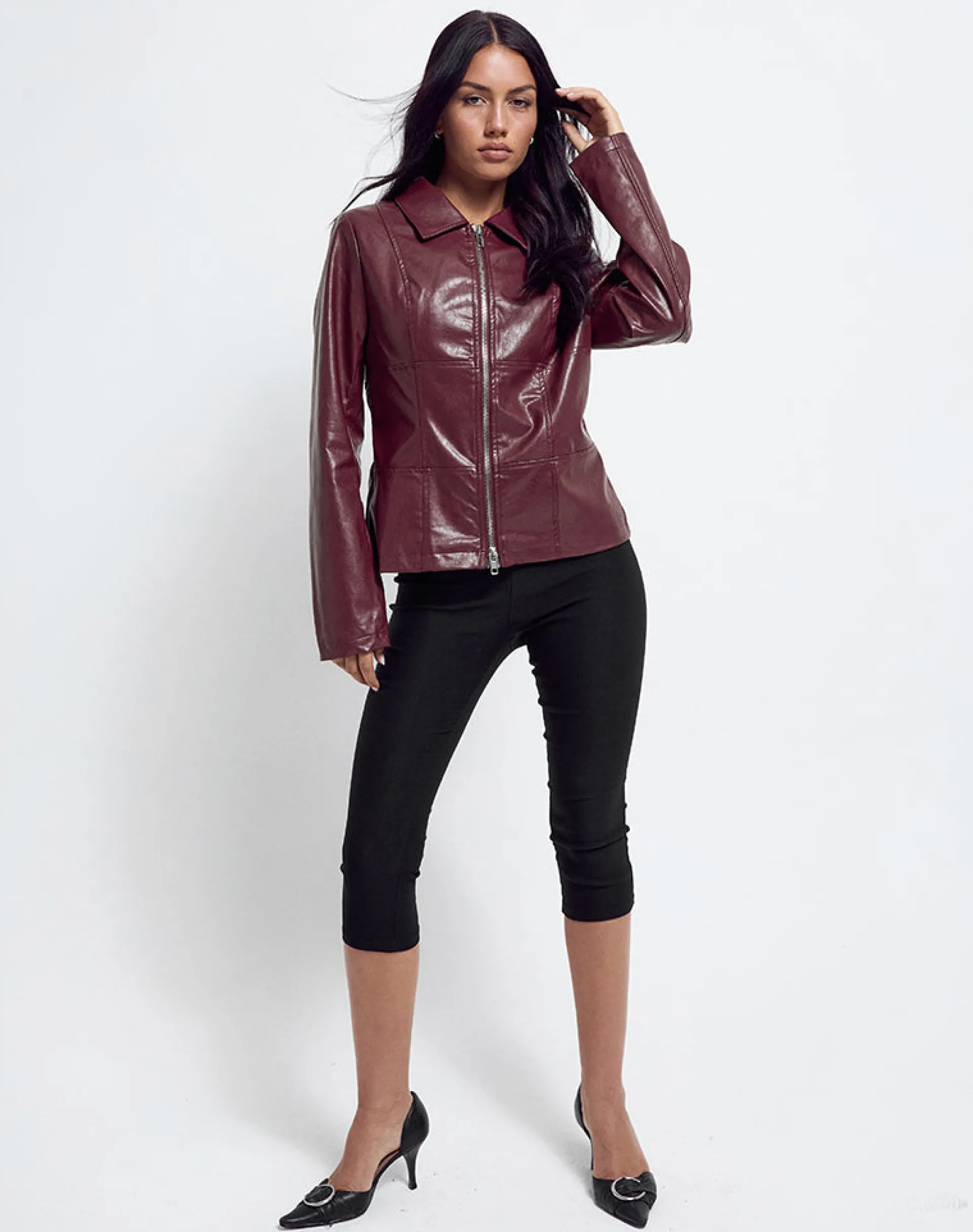 Motel Rocks Co-Ords | Pu Jackets-Vincent Fitted Jacket in PU Burgundy