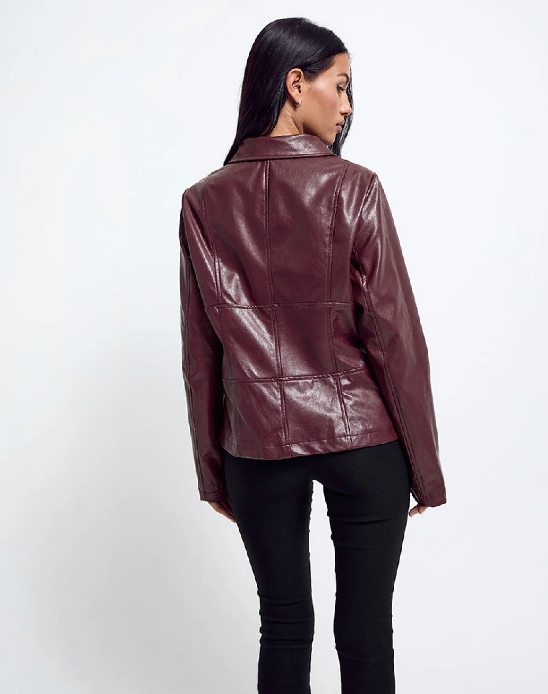 Motel Rocks Co-Ords | Pu Jackets-Vincent Fitted Jacket in PU Burgundy