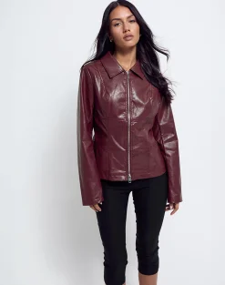 Motel Rocks Co-Ords | Pu Jackets-Vincent Fitted Jacket in PU Burgundy