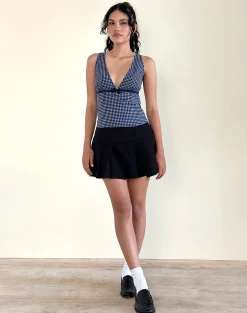 Motel Rocks Printed Tops-Vishata Top in Mini Gingham Dark Blue