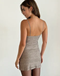 Motel Rocks Printed Dresses | Day Dresses-Vitria Mini Dress in Dainty Leopard Light Brown