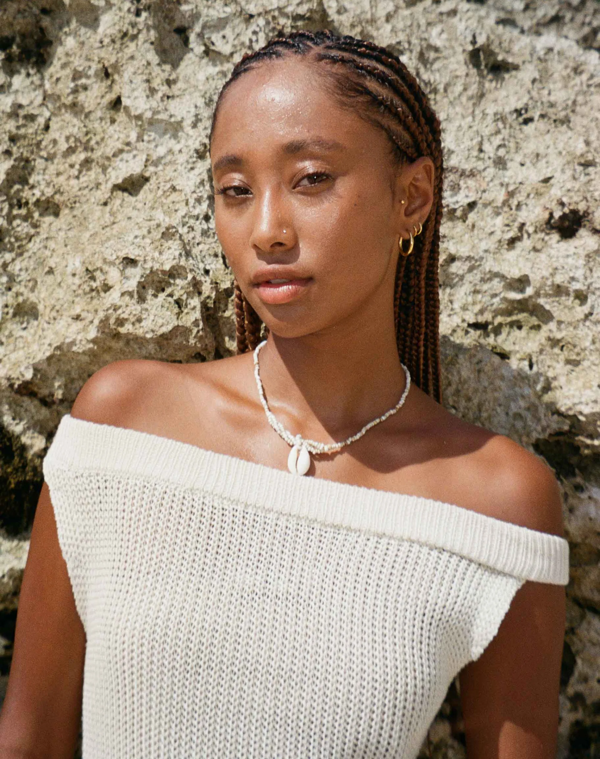 Motel Rocks Day Dresses | Bodycon Dresses-Vivian Knitted Bardot Mini Dress in Ivory