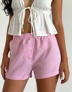 Motel Rocks Loungewear-Voir Short in Poplin Gingham Pink PoplinGinghamPink