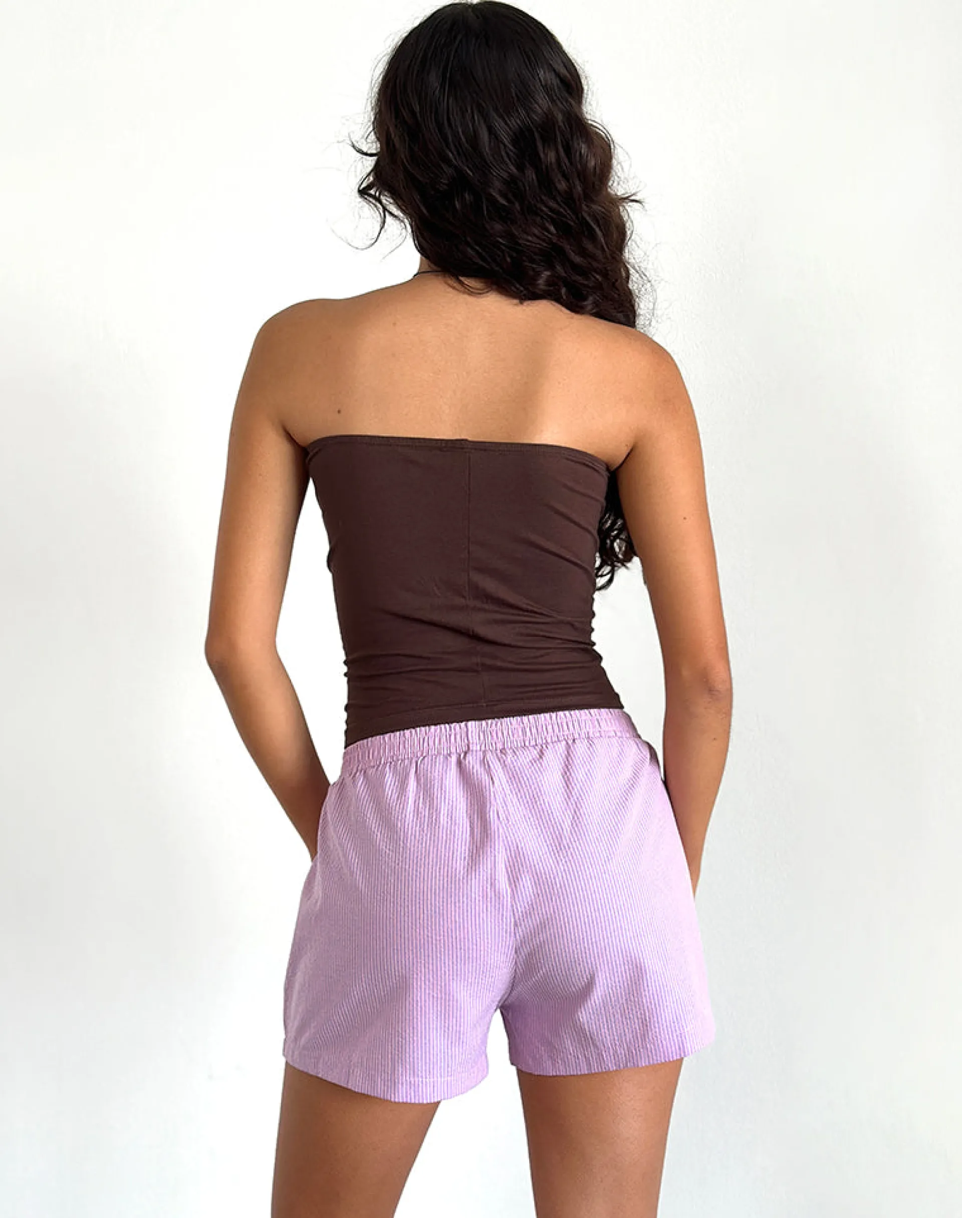 Motel Rocks Loungewear-Voir Short in Poplin Pink and Purple Stripe PoplinPinkandPurpleStripe
