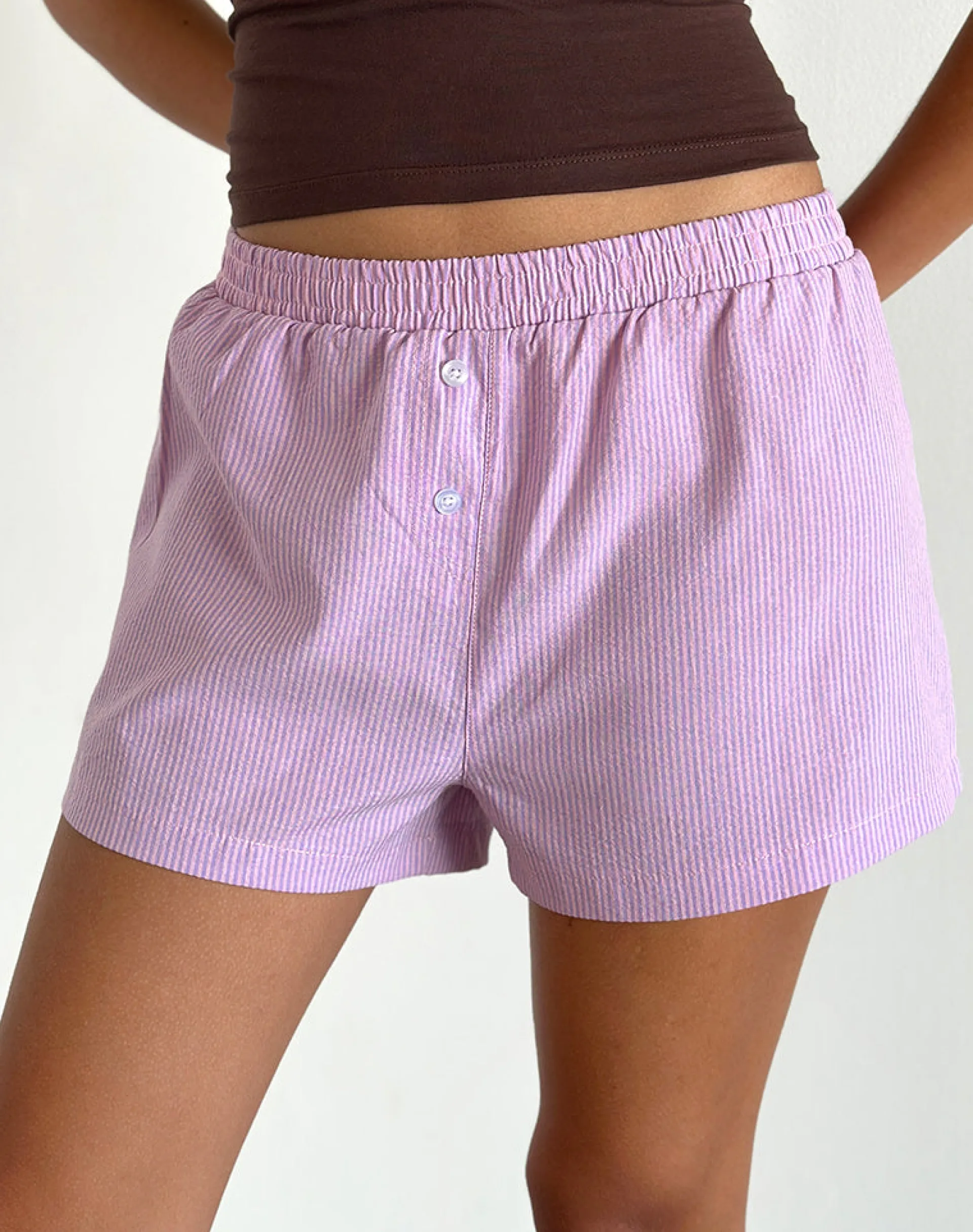 Motel Rocks Loungewear-Voir Short in Poplin Pink and Purple Stripe PoplinPinkandPurpleStripe