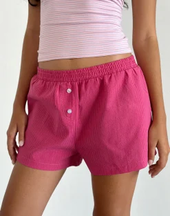 Motel Rocks Loungewear-Voir Short in Poplin Red and Pink Stripe PoplinRedandPinkStripe