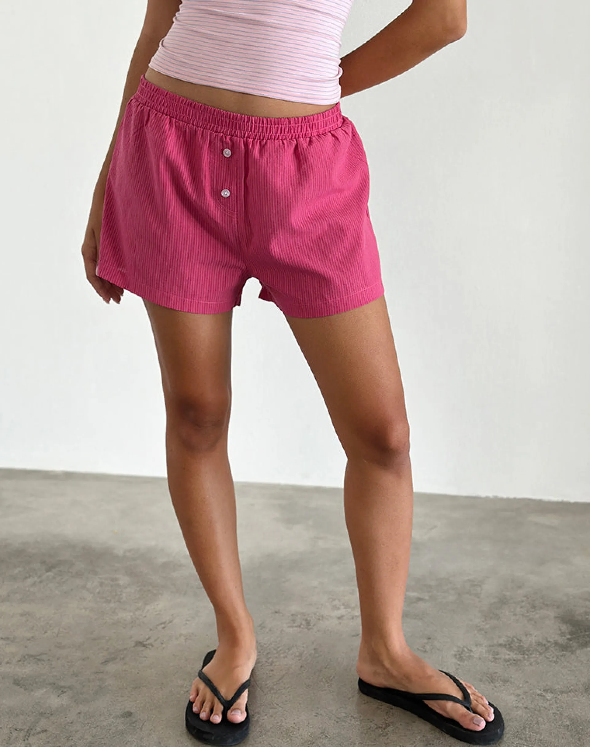Motel Rocks Loungewear-Voir Short in Poplin Red and Pink Stripe PoplinRedandPinkStripe