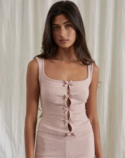 Motel Rocks Loungewear | Co-Ords-Vonnie Bow Vest Top in Knit Sandy Pink SandyPink