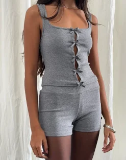 Motel Rocks Loungewear | Co-Ords-Vonnie Bow Vest Top in Light Grey Knit lightgreyknit