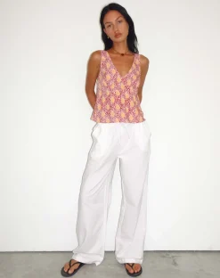 Motel Rocks Basics | Wide Leg Pants-Wasic Linen Trouser in White