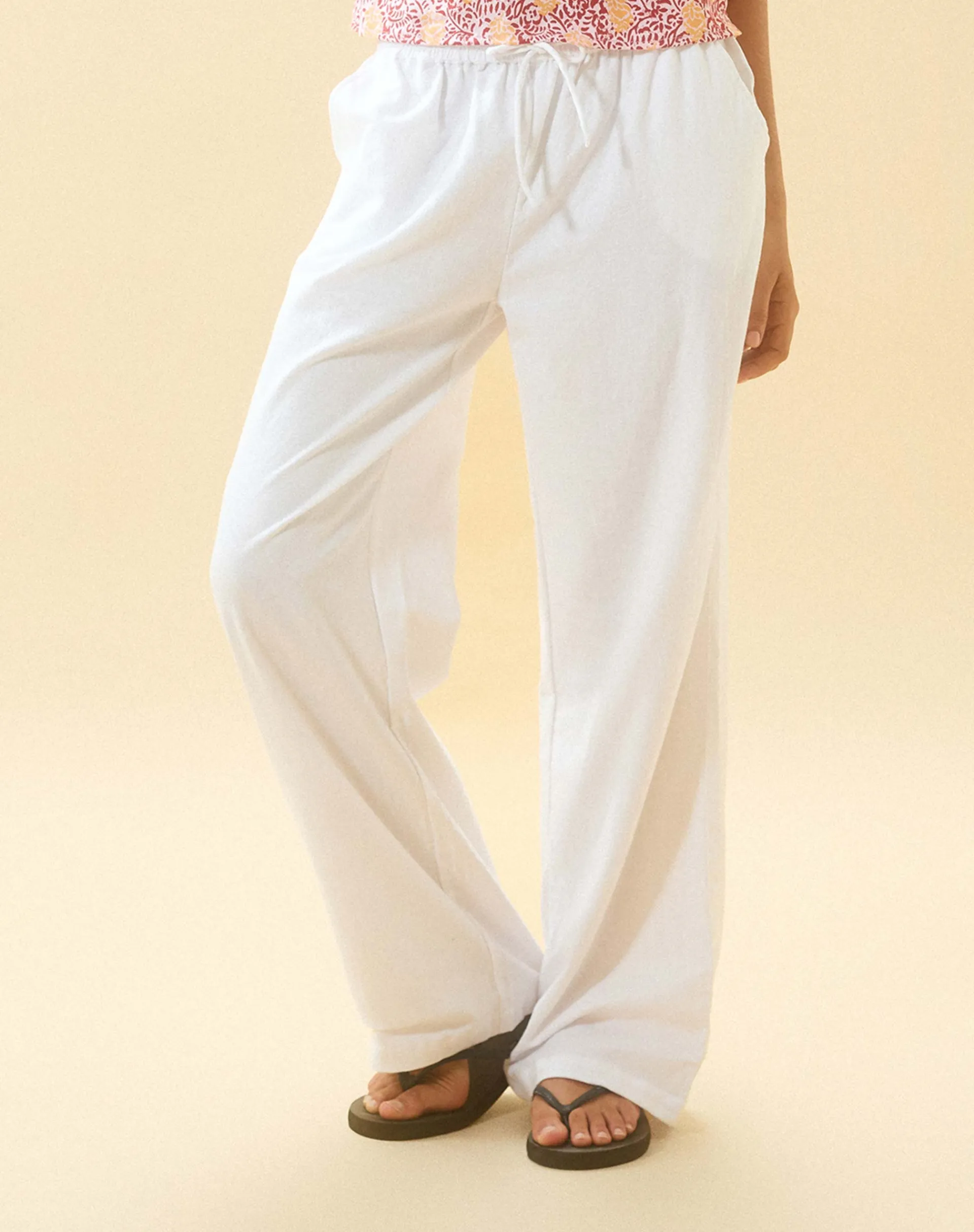 Motel Rocks Basics | Wide Leg Pants-Wasic Linen Trouser in White