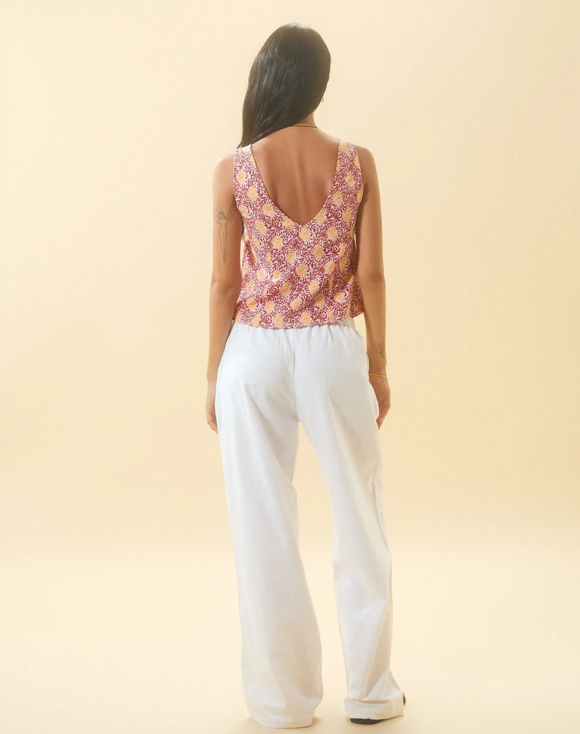 Motel Rocks Basics | Wide Leg Pants-Wasic Linen Trouser in White