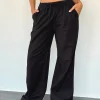 Motel Rocks Low Rise Pants-Wasic Wide Leg Linen Trouser in Black