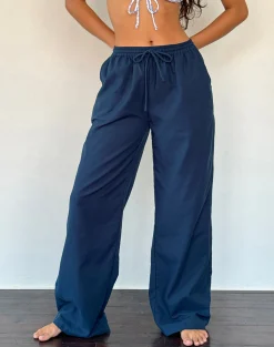 Motel Rocks Basics | Low Rise Pants-Wasic Wide Leg Linen Trouser in navy