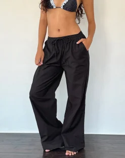 Motel Rocks Low Rise Pants-Wasic Wide Leg Linen Trouser in Black