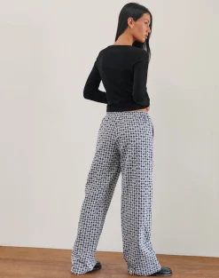 Motel Rocks Wide Leg Pants | Low Rise Pants-Wasic Wide Leg Linen Trouser in Floral Gingham Black FloralGinghamBlack