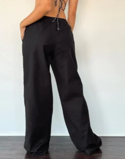 Motel Rocks Low Rise Pants-Wasic Wide Leg Linen Trouser in Black