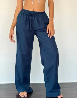 Motel Rocks Basics | Low Rise Pants-Wasic Wide Leg Linen Trouser in navy