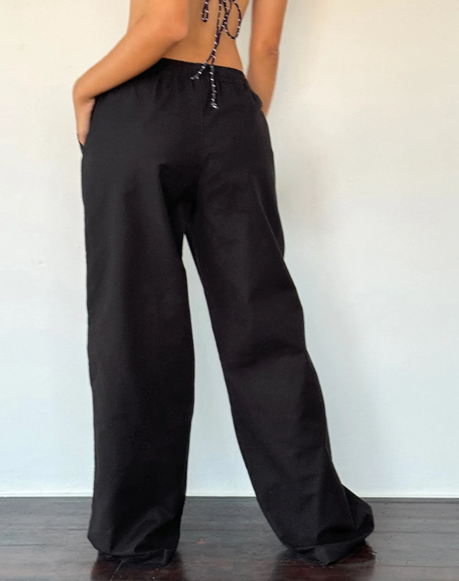 Motel Rocks Low Rise Pants-Wasic Wide Leg Linen Trouser in Black