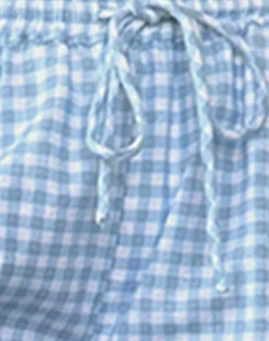 Motel Rocks Low Rise Pants-Wasic Wide Leg Linen Trouser in Blue Gingham bluegingham