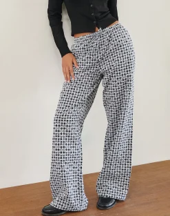 Motel Rocks Wide Leg Pants | Low Rise Pants-Wasic Wide Leg Linen Trouser in Floral Gingham Black FloralGinghamBlack
