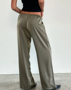 Motel Rocks Wide Leg Pants | Low Rise Pants-Waski Trouser in Satin Sage SatinSage