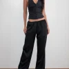 Motel Rocks Tailoring-Waski Wide Leg Trouser in Satin Black SatinBlack