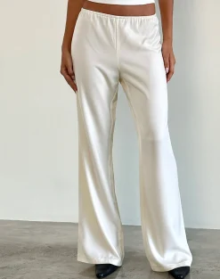Motel Rocks Wide Leg Pants-Waski Wide Leg Trouser in Satin Ivory SatinIvory
