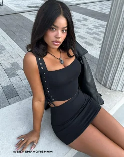 Motel Rocks Strappy Tops-Wati Crop Top in Black