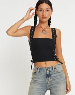 Motel Rocks Strappy Tops-Wati Crop Top in Black
