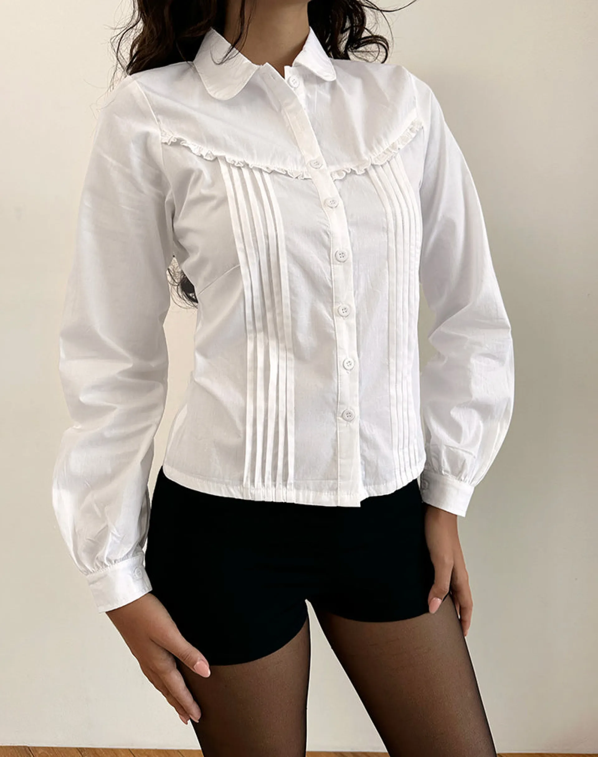 Motel Rocks Shirts And Blouses | Long Sleeve Tops-Wells Frill Long Sleeve Blouse in White