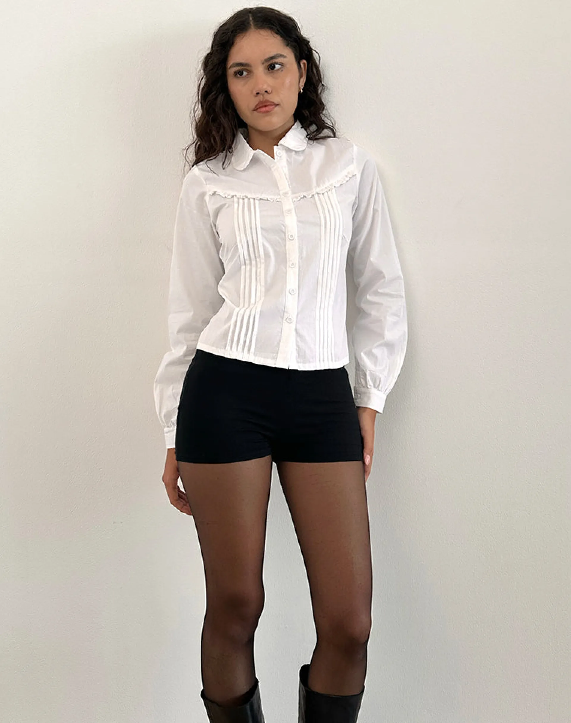 Motel Rocks Shirts And Blouses | Long Sleeve Tops-Wells Frill Long Sleeve Blouse in White
