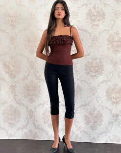 Motel Rocks Strappy Tops | Going Out Tops-Wendy Ruffle Cami Top in Argyle Mesh Brown
