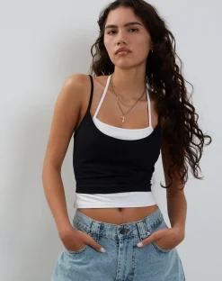 Motel Rocks Basic Tops | Vest Tops-Willia Two Toned Vest Top in Black and White
