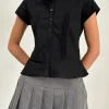Motel Rocks Shirts And Blouses-Wilmot Blouse in Black Poplin BlackPoplin