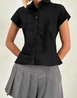 Motel Rocks Shirts And Blouses-Wilmot Blouse in Black Poplin BlackPoplin