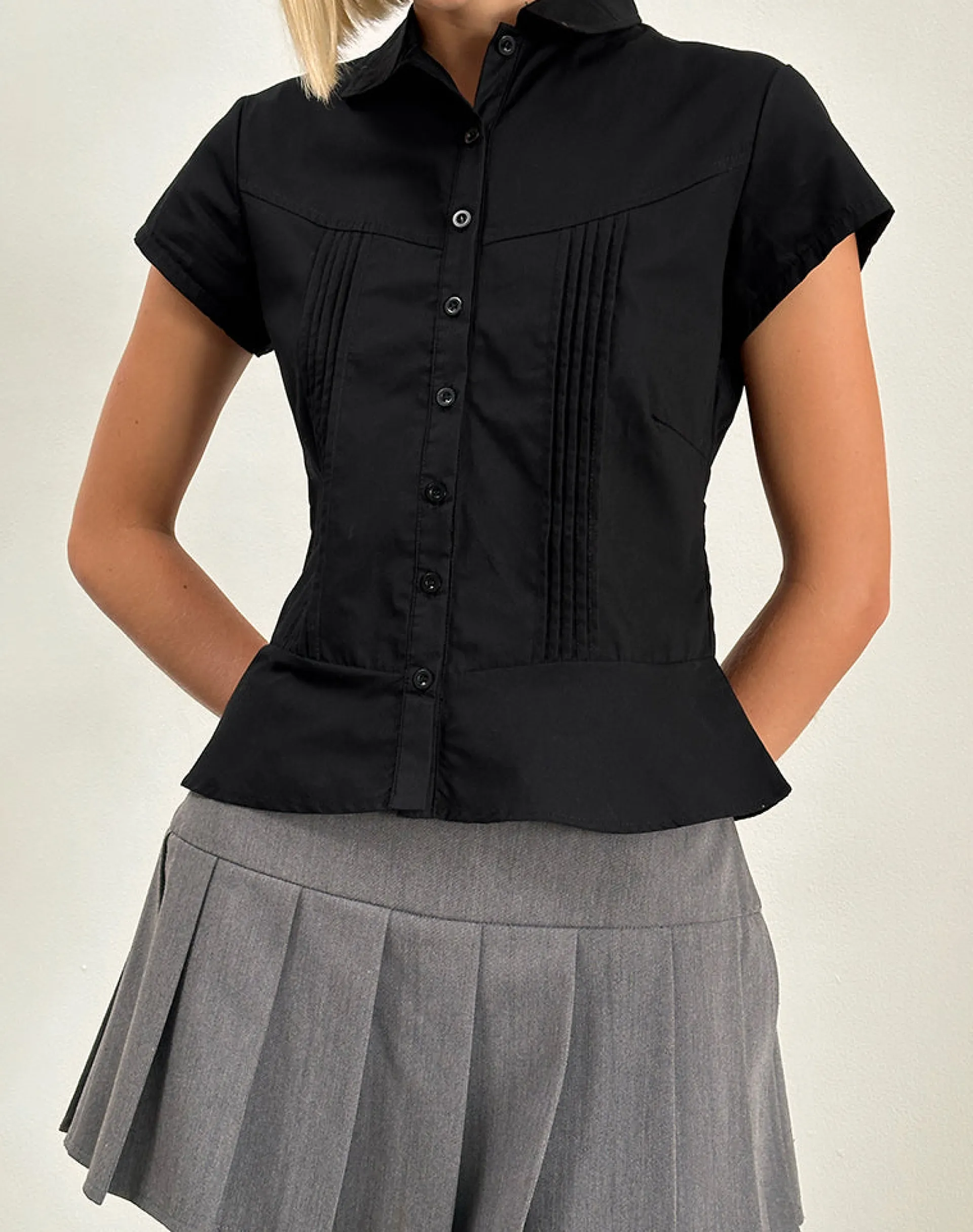 Motel Rocks Shirts And Blouses-Wilmot Blouse in Black Poplin BlackPoplin