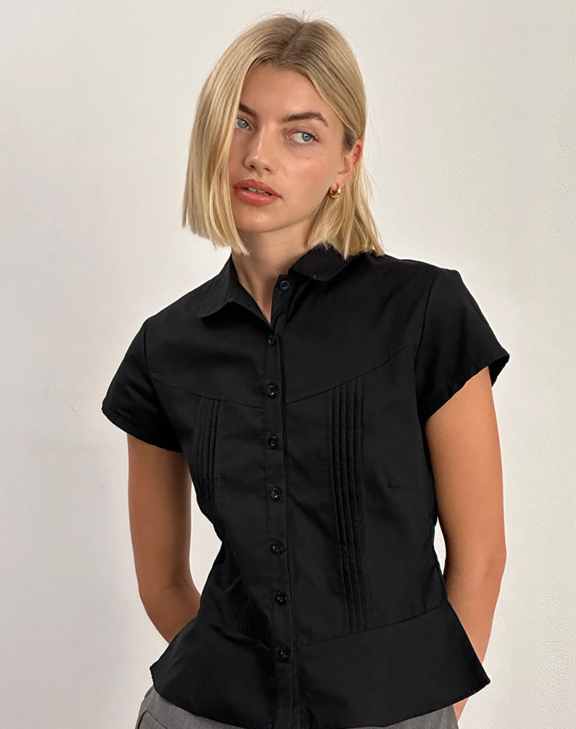 Motel Rocks Shirts And Blouses-Wilmot Blouse in Black Poplin BlackPoplin