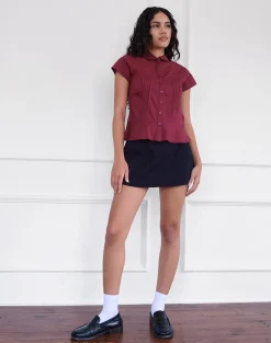 Motel Rocks Shirts And Blouses-Wilmot Blouse in Burgundy Poplin BurgundyPoplin