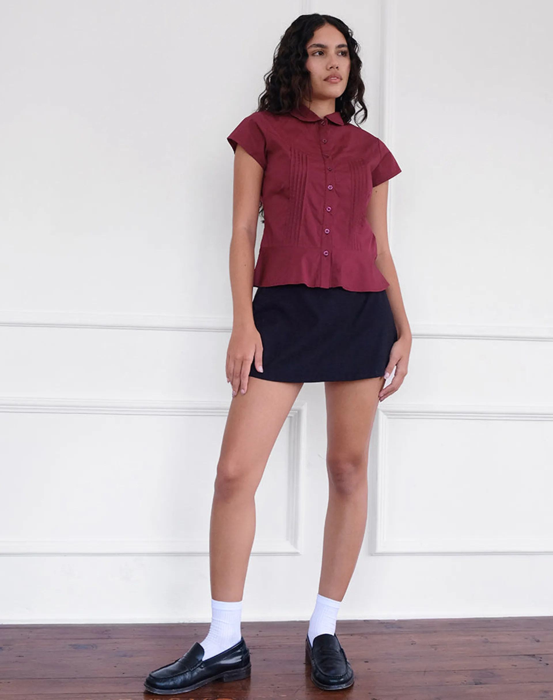 Motel Rocks Shirts And Blouses-Wilmot Blouse in Burgundy Poplin BurgundyPoplin
