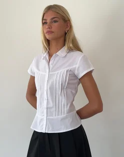 Motel Rocks Tailoring | Shirts And Blouses-Wilmot Blouse in White Poplin WhitePoplin