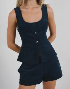 Motel Rocks Tailoring | Co-Ords-Wiluta Shorts in Baby Cord Navy