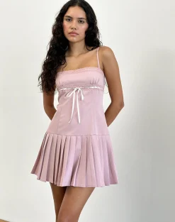 Motel Rocks Tailoring | Party Dresses-Wimala Dress in Dusky Pink with White Binding DuskyPinkwithWhiteBinding
