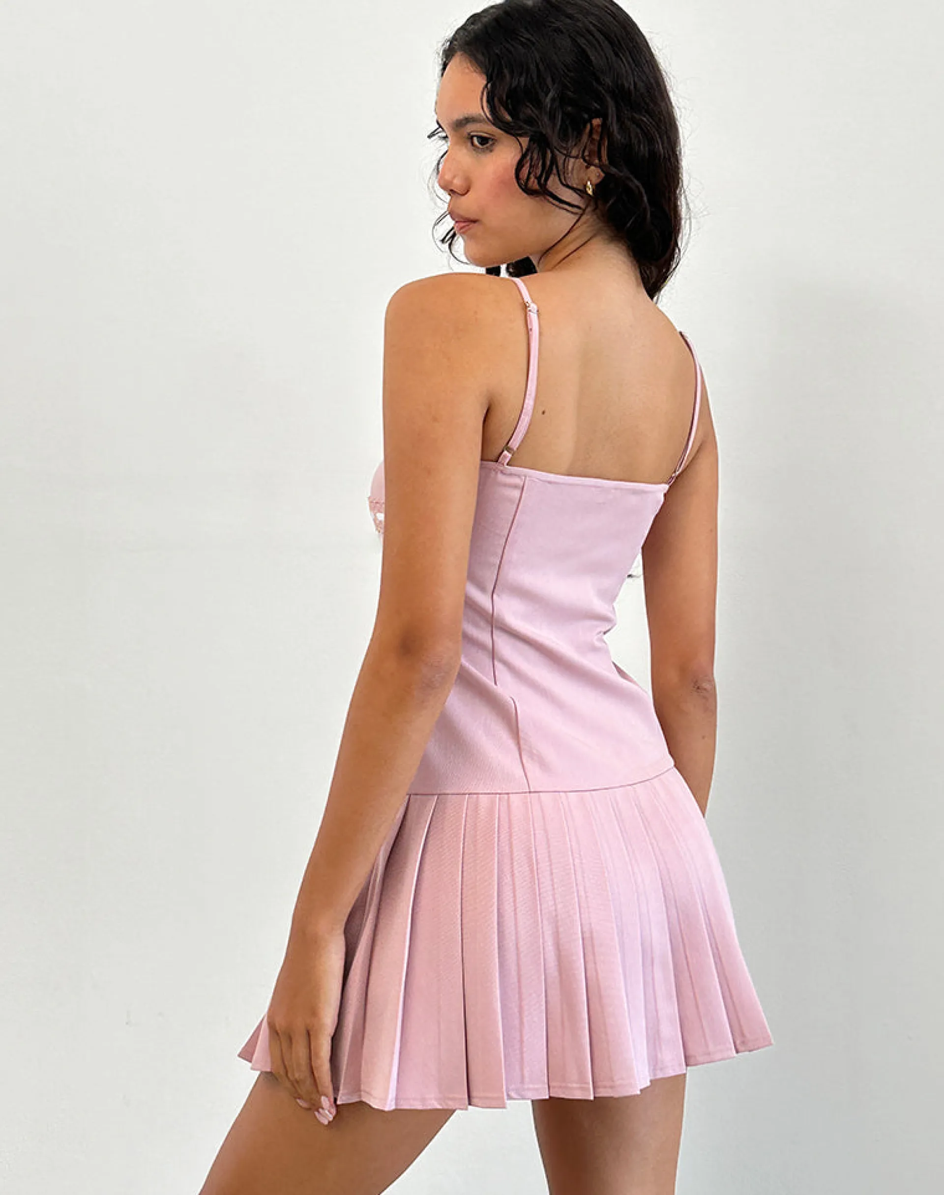 Motel Rocks Tailoring | Party Dresses-Wimala Dress in Dusky Pink with White Binding DuskyPinkwithWhiteBinding