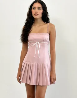 Motel Rocks Tailoring | Party Dresses-Wimala Dress in Dusky Pink with White Binding DuskyPinkwithWhiteBinding