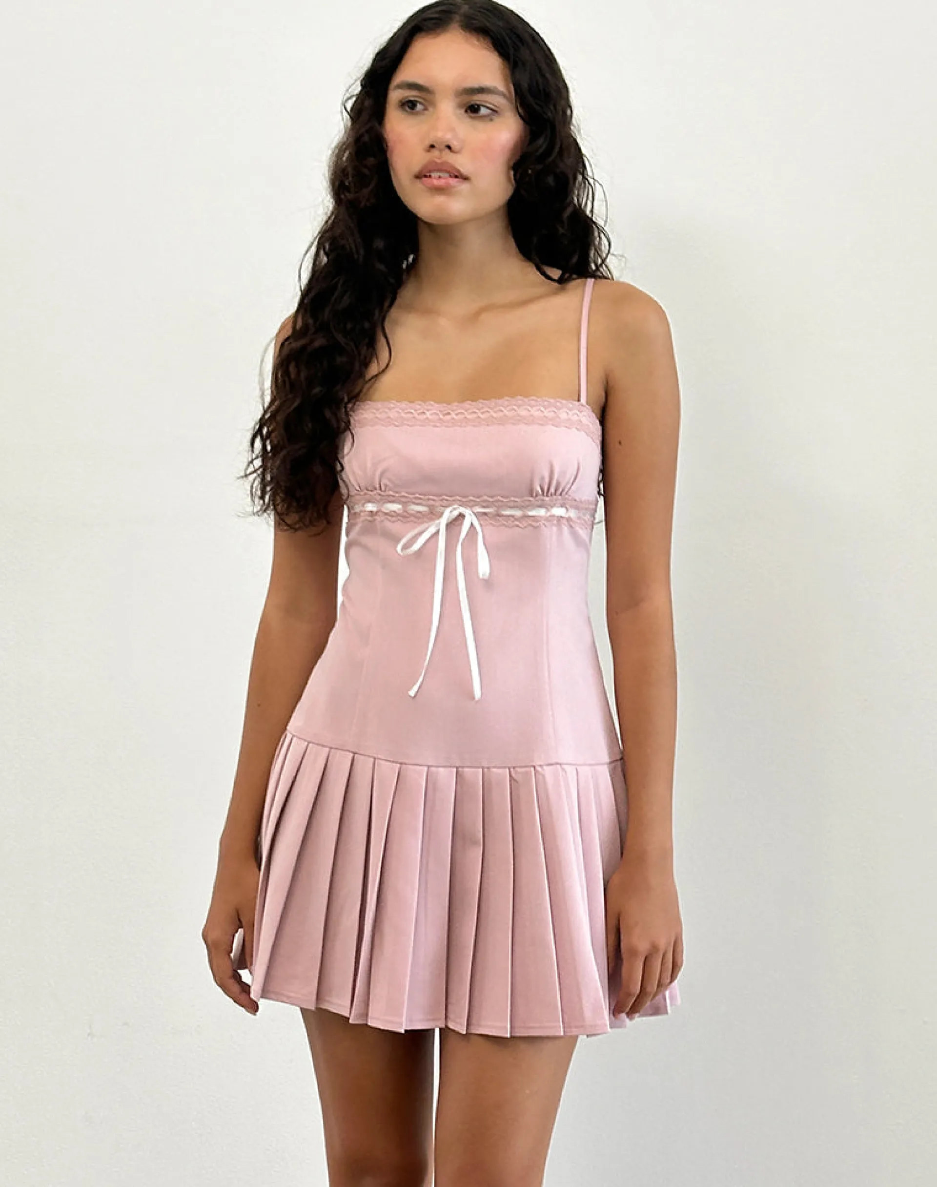 Motel Rocks Tailoring | Party Dresses-Wimala Dress in Dusky Pink with White Binding DuskyPinkwithWhiteBinding